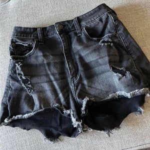 Abercrombie curve love jean shorts in faded black color